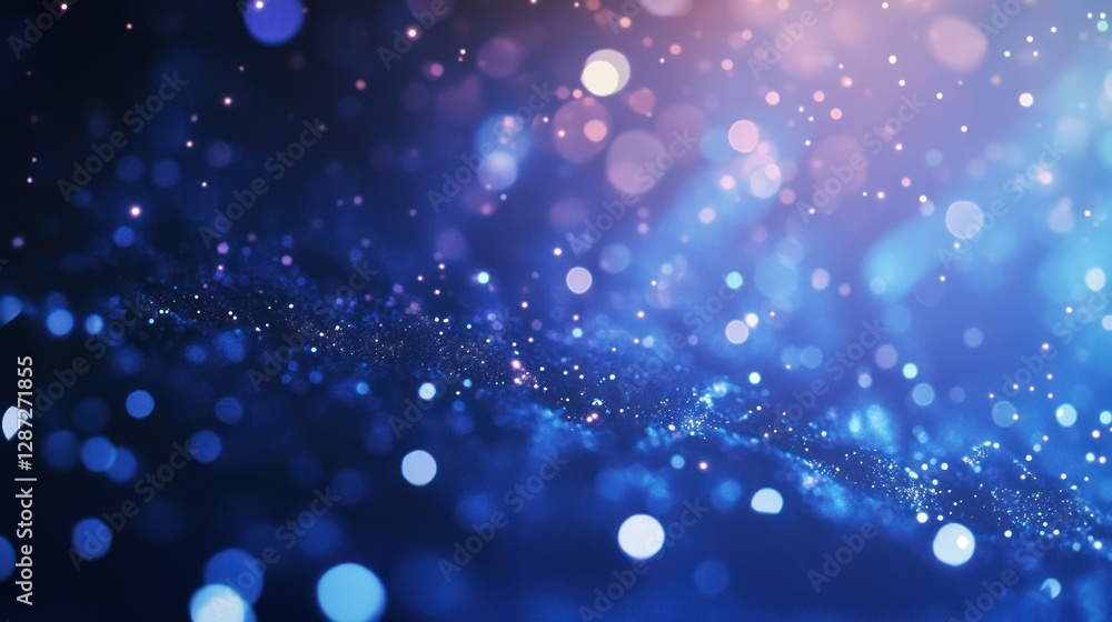 Poster abstract blue bokeh lights with sparkling effect and dark background