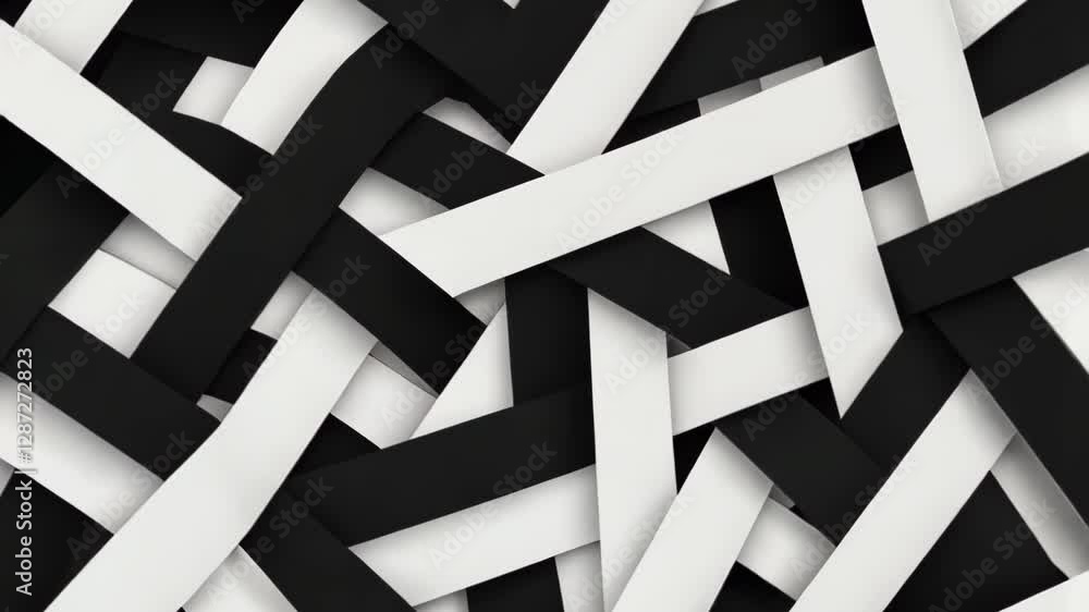 Poster abstract black and white interwoven ribbon pattern creating a geometric grid flat surface minimalist