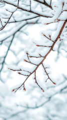 Frosted branches in winter wonderland scene