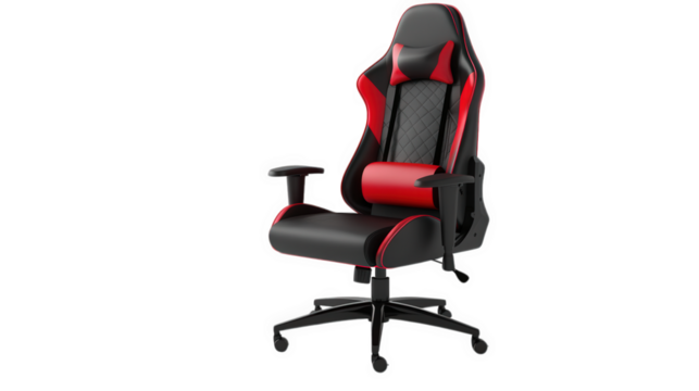 a modern gaming chair designed for comfort and style. featuring a sleek black and red color scheme. ergonomic design. and adjustable features. making it ideal for gamers and office use alike - Powered by Adobe