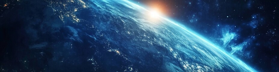 Naklejka premium Sunrise Earth Orbit Space Background Wallpaper
