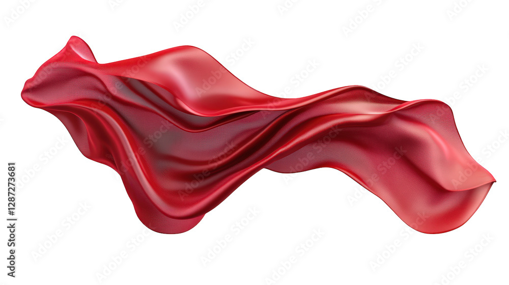 Poster flowing. wavy fabric in a vibrant red color. showcasing smooth curves and a sense of movement agains