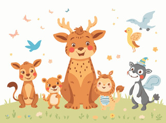 Obraz premium Cheerful Animals and Magical Creatures for Children's Stories
