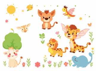 Naklejka premium Cheerful Animals and Magical Creatures for Children's Stories