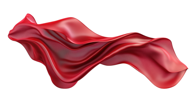 flowing. wavy fabric in a vibrant red color. showcasing smooth curves and a sense of movement against a white background the design emphasizes texture and light. making it suitable for creative projec