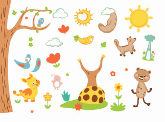 Obraz premium Playful and Vibrant Vector Elements for Kids' Storybook