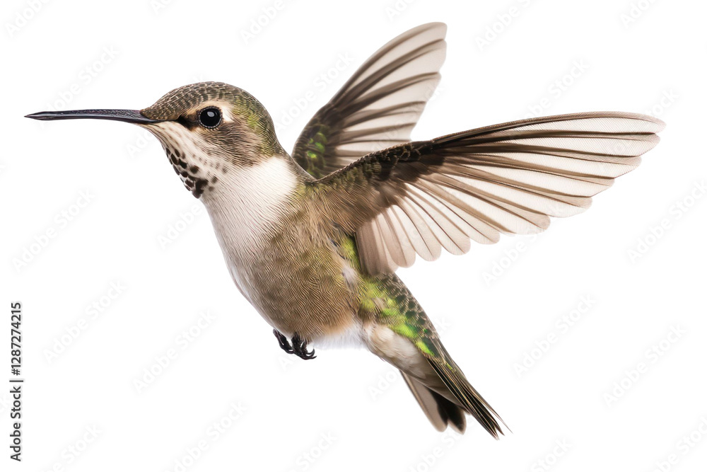 Poster hummingbird in flight isolated on transparent background with details of feathers and wings. wildlif