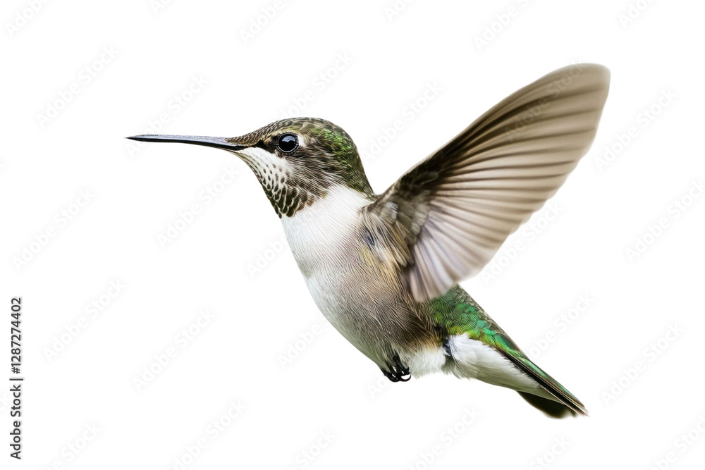 Poster hummingbird in flight with spread wings isolated on transparent background. showing details of feath