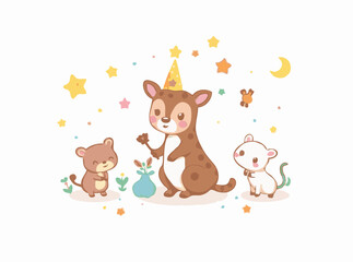 Fototapeta premium Adorable Cartoon Animals and Magical Objects for Kids' Tales