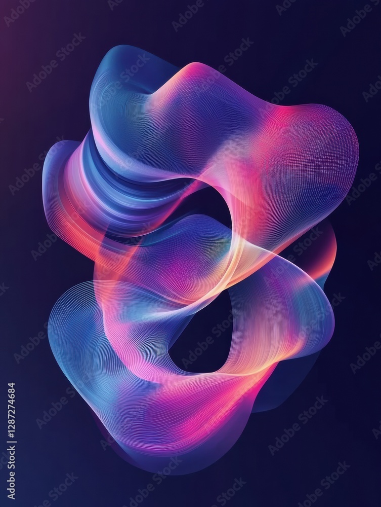 Poster Colorful abstract design with flowing curves and bright hues against a dark background showcasing modern art and digital creativity. Generative AI