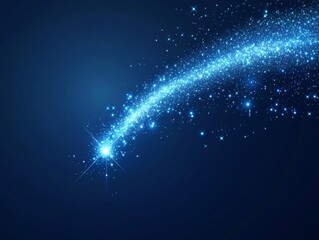 Blue sparkling comet trail, dark background, design element
