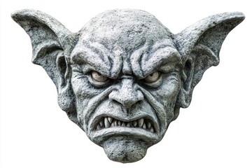 A Grotesque Stone Gargoyle Head With Wings