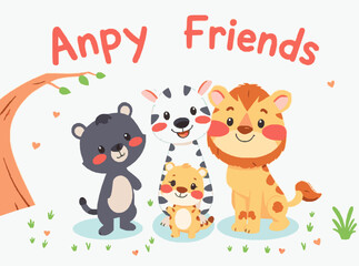 Playful Animal Friends Illustrations for Kids' Books in Bright Hues