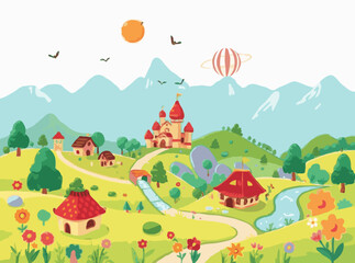 Cheerful Fantasy Landscapes: Vibrant Vectors for Kids' Imaginations