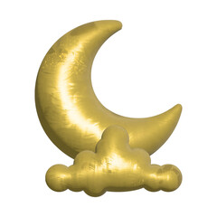 3d rendered golden cloud and crescent moon