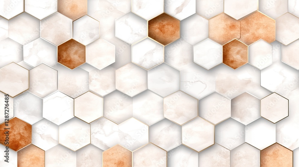 Poster elegant hexagonal tile pattern with warm and neutral tones