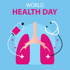 illustration vector graphic of lung organs with a stethoscope and blood transfusion, perfect for international day, world health day, celebrate, greeting card, etc.