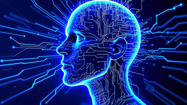 Futuristic digital representation of a human head with circuitry, symbolizing technology and innovation