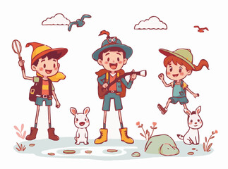 Whimsical Adventure Characters: Lively Vector Illustrations for Kids