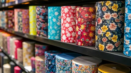 Colorful Fabric Rolls Displayed On Shelves