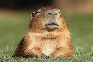 Capybara resting in grass