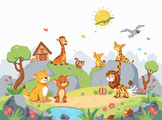 Fototapeta premium Colorful Cartoon Animals Adventures for Kids' Stories