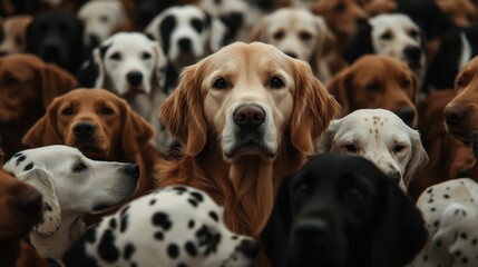 Golden Retriever Amidst a Crowd of Dogs