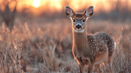Fototapeta premium Fawn sunset field nature wildlife calm