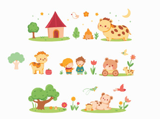 Obraz premium Charming Cartoon Elements Collection for Colorful Children's Narratives