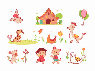 Naklejka premium Playful and Charming Whimsical Vectors for Kids' Stories
