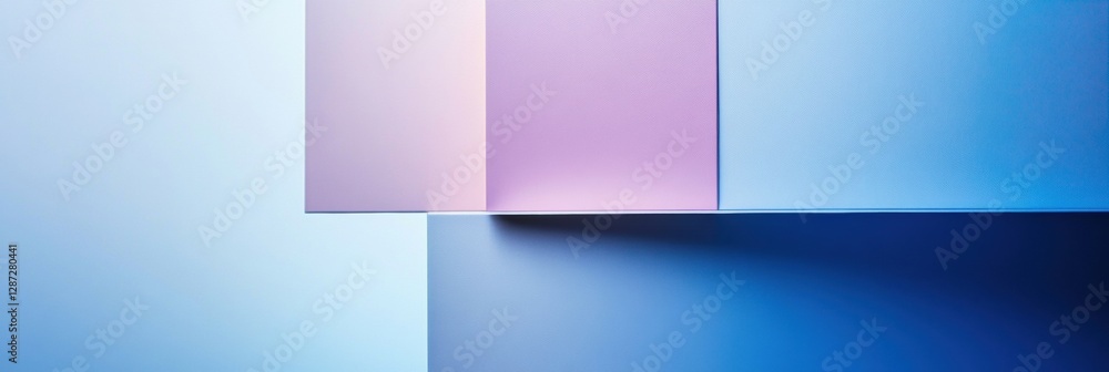 Poster Soft pastel colored paper sheets arranged in geometric patterns with gentle shadows creating an artistic effect. Generative AI