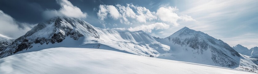 Majestic Snow-Covered Mountains Under Clear Blue Sky