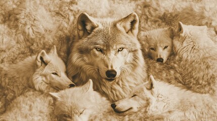 Majestic Alpha Wolf Surrounded by Loyal Pack Members