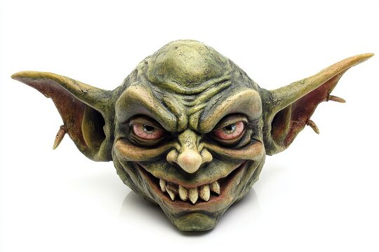 A grotesque goblin head sculpture with large ears