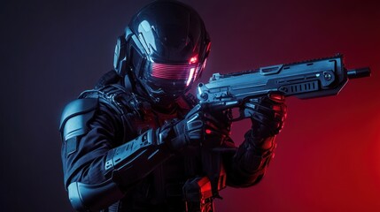Futuristic Soldier in Neon Light