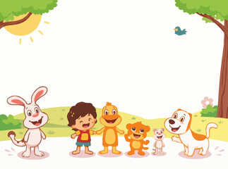 Obraz premium Cheerful Cartoon Characters for Kids' Story Illustrations
