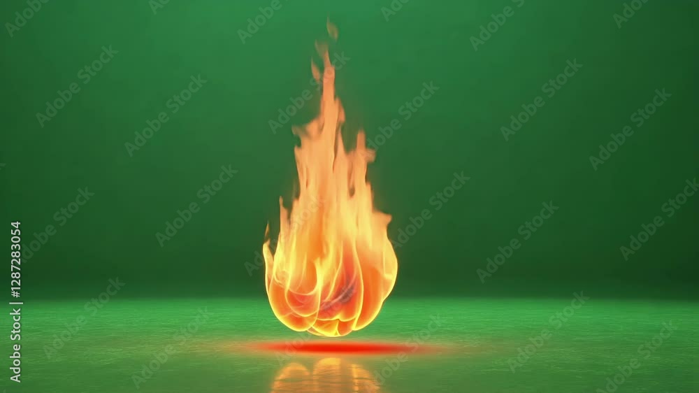 Poster realistic fire animation looping on green screen with seamless burning effect, providing dynamic vis