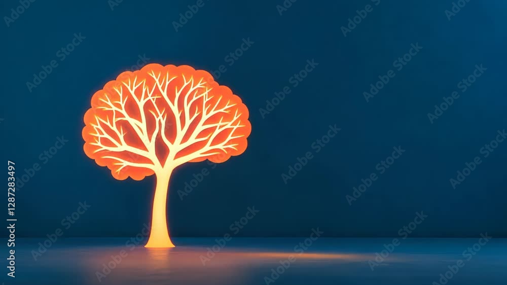 Aufkleber abstract glowing tree with illuminated branches resembling a brain on a dark blue background minimal