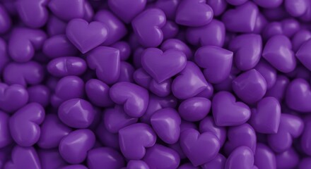 Pile of Purple Heart Shaped Candies or Decorations for Love Concept