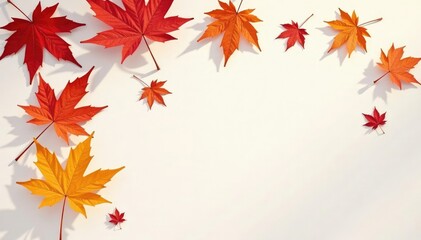 Maple leaves on white background with shadows, leaves, foliage, background