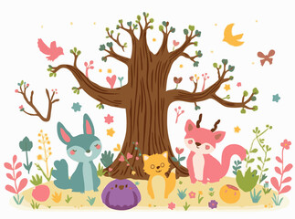 Naklejka premium Magical Forest Creatures - Whimsical Vector Elements for Children's Stories