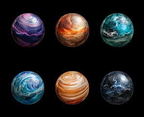 Obraz premium Six cosmic spheres, space background, game asset