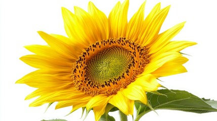 Vibrant sunflower in full bloom, showcasing its bright yellow petals and dark brown center.