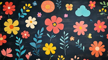 Colorful Floral Pattern Dark Background Design