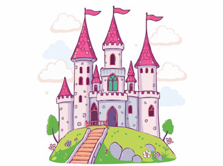 Obraz premium Fairy Tale Princess Castle - Colorful Vector Graphics for Children's Books