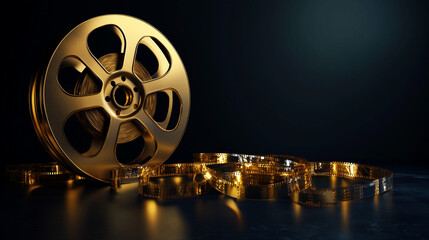Golden Film Reel and Film Strip Cinematic Luxury Award Winning Movie Concept