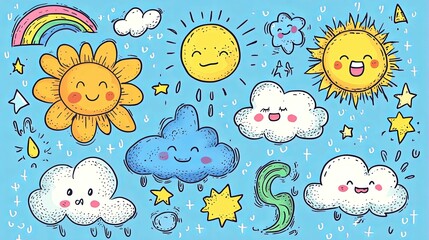 Happy Suns Clouds Rainbows And Stars Design