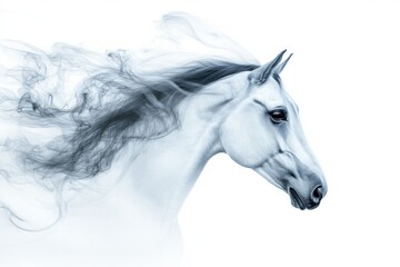 Obraz premium Majestic White Horse with Smoky Mane and Tail