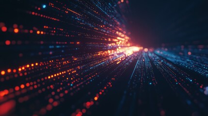 Fototapeta premium Abstract digital flow of data points creating a dynamic visual effect on a dark background