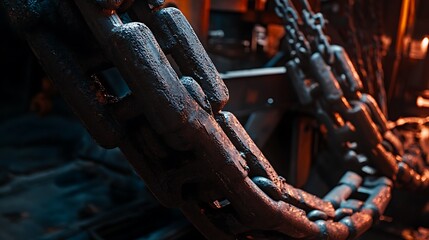 Close-up of Rusty Metal Chain Links in Industrial Setting with Dark Tone